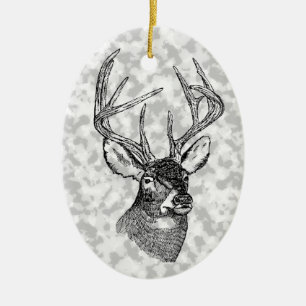 Ornamento De Cerâmica Gráfico Vintage deer art