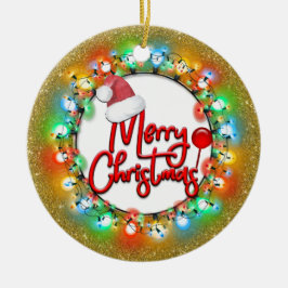 Ornamento De Cerâmica Gráficos de Natal Dourados, Feliz Natal