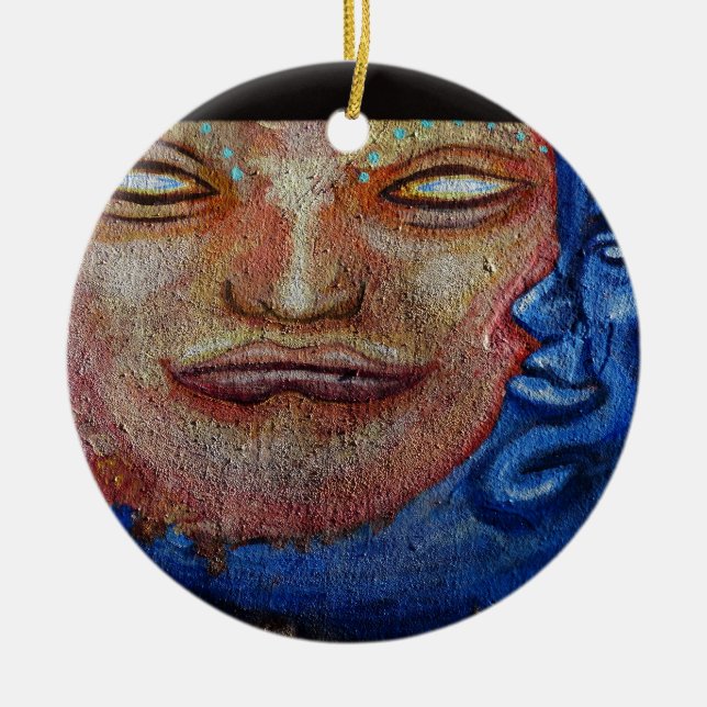 Ornamento De Cerâmica Grafite de face solar e lua (Frente)