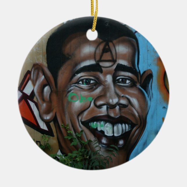 Ornamento De Cerâmica Grafites de Obama (Frente)