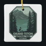 Ornamento De Cerâmica Grand Teton National Park Crane Vintage<br><div class="desc">Grande trabalho de arte de vetor Teton em um design. O parque inclui os maiores picos da Faixa Teton,  assim como a maioria das seções de norte do vale conhecido como Jackson Hole.</div>