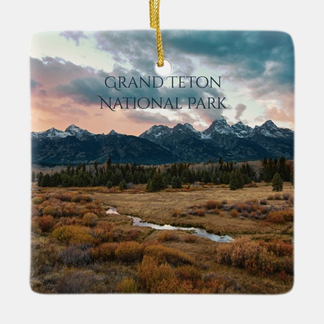 Ornamento De Cerâmica Grand Teton National Park Mountain Sunset Photo (Frente)