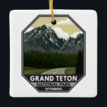 Ornamento De Cerâmica Grand Teton National Park Wyoming Road Vintage<br><div class="desc">Grande Teton vetor trabalho de arte design. O parque inclui os maiores picos da Faixa Teton,  assim como a maioria das seções de norte do vale conhecido como Jackson Hole.</div>