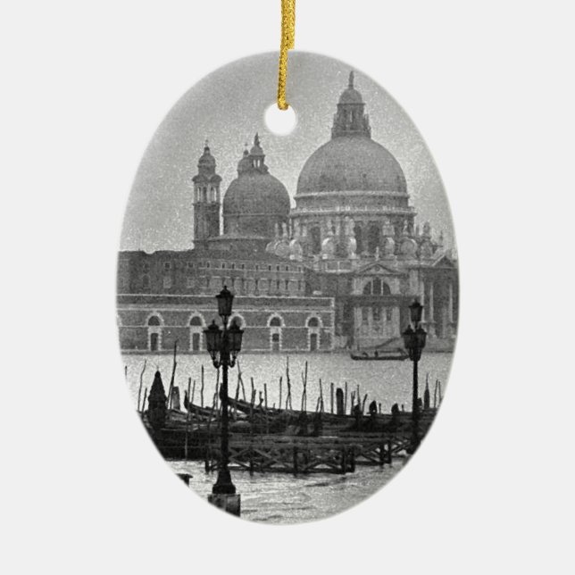 Ornamento De Cerâmica Grande Canal Branco Negro Venice Itália Viagem (Frente)