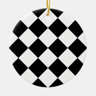 Ornamento De Cerâmica Grande Checkered de Diag - branco e preto