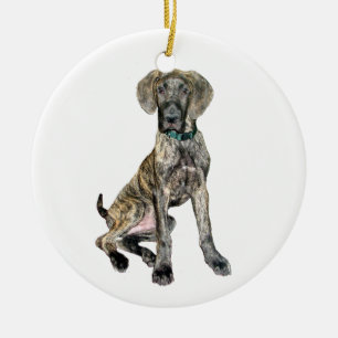 Ornamento De Cerâmica Grande Dane Brindle Puppy