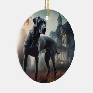 Ornamento De Cerâmica Grande Dane Halloween Assustado