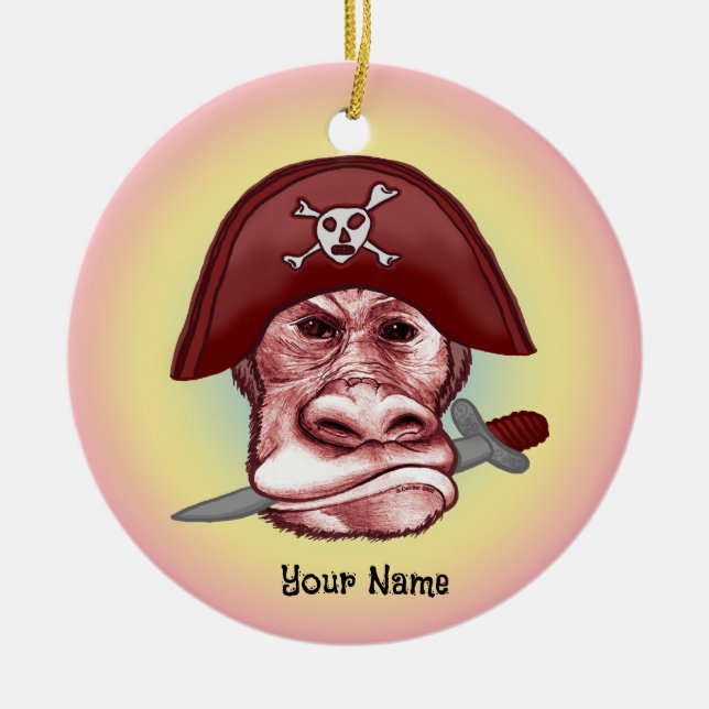 Ornamento De Cerâmica Grande Macaco Pirata Mau  (Frente)