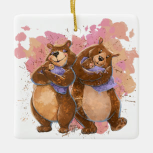 Ornamento De Cerâmica Grande Mama e Papa Bear Ornament