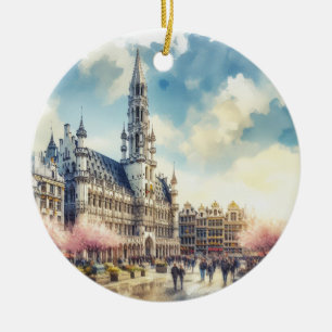 Ornamento De Cerâmica Grande Palácio de Bruxelas da Bélgica Watercolor