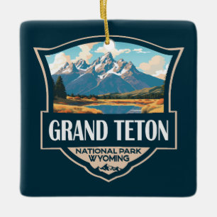 Ornamento De Cerâmica Grande Teton National Park Illustration Retro
