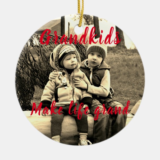 Ornamento De Cerâmica Grandkids make life grand photo Christmas (Frente)