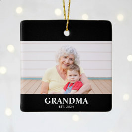 Ornamento De Cerâmica Grandma Established Black White Bold Photo