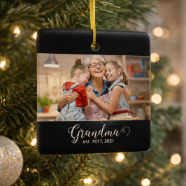 Ornamento De Cerâmica Grandma Established Script Gift Photo
