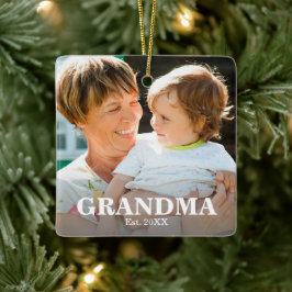 Ornamento De Cerâmica GRANDMA Established Year Photo Ceramic Ornament