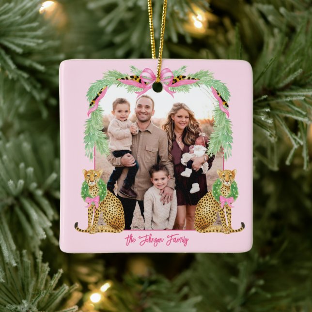 Ornamento De Cerâmica Grandmillennial Christmas Leopard Photo (Árvore)