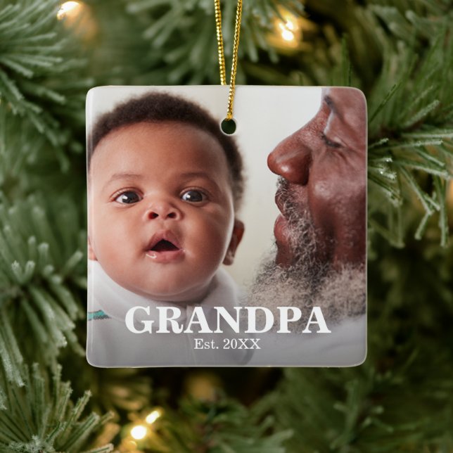Ornamento De Cerâmica GRANDPA Established Year Photo Ceramic Ornament (Árvore)