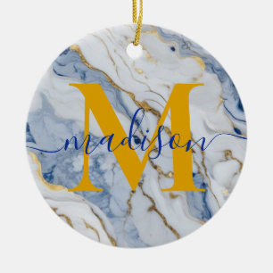 Ornamento De Cerâmica Granito de ouro de milho branco-azul-elegante