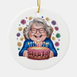 Ornamento De Cerâmica Granny Óculos Felizes Aniversário Gráfico