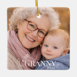 Ornamento De Cerâmica Granny Photo Established Year Modern Heart