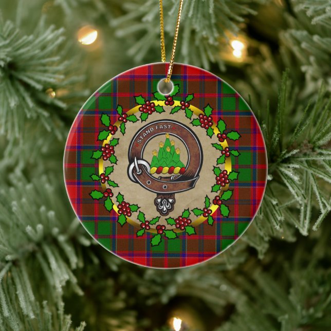 Ornamento De Cerâmica Grant Clan Crachá & Tartan Personalizado Xmas (Árvore)