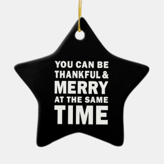 Ornamento De Cerâmica Gratidão e Alegria Natal Moderno Preto Estrela