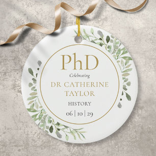 Ornamento De Cerâmica Grau de Phd Aquarela Vegetação Lembrança