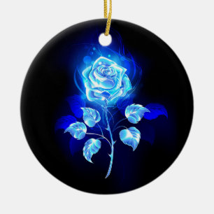 Ornamento De Cerâmica Gravação de Rosa Azul