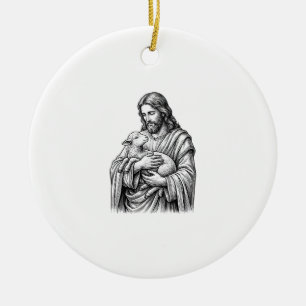 Ornamento De Cerâmica Grave Desenho Pastor segurando Cordeiro Vetor