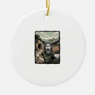 Ornamento De Cerâmica Gravura Antiga Surpreso Retrato Barbudo Desenho