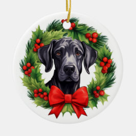 Ornamento De Cerâmica Great Dane Christmas Wreath