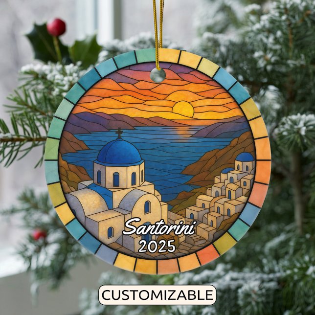 Ornamento De Cerâmica Grécia de vidro isolado personalizado Santorini (Criador carregado)