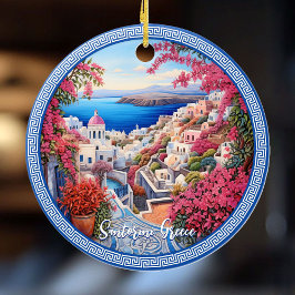Ornamento De Cerâmica Grécia Santorini Bougainvillea Pintura Viagem