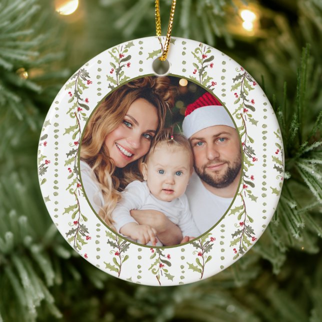 Ornamento De Cerâmica Green Botanical Photo Christmas (Vintage Holiday Green Botanical Photo Christmas Ceramic Ornament by Painted Paperie
)