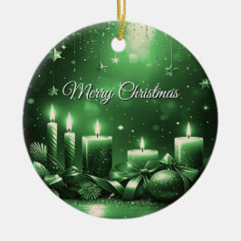 Ornamento De Cerâmica Green Candles Christmas Holiday Ornament