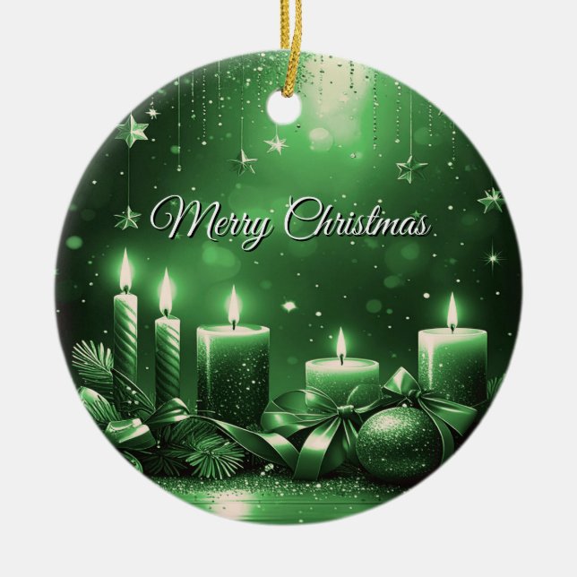 Ornamento De Cerâmica Green Candles Christmas Holiday Ornament (Frente)