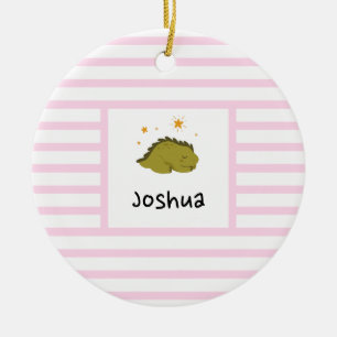 Ornamento De Cerâmica Green Sleepy Baby Dino Cinza Rosa Bebê Moderna