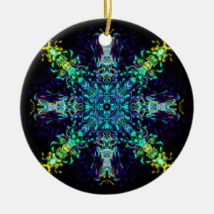 Ornamento De Cerâmica Green Teal Psychedelic Bohemian Mandala