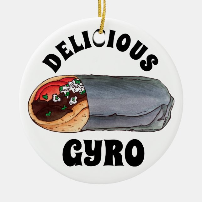 Ornamento De Cerâmica Grego Gyro Pita Meat Sandwich Comida mediterrânica (Frente)