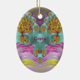 Ornamento De Cerâmica GRETA ~ OVO MAIS LESTE ~ Amarelo cor-de-rosa Aqua