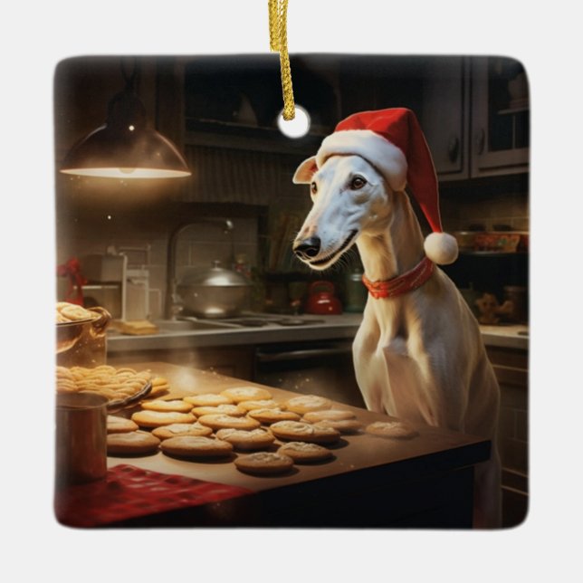 Ornamento De Cerâmica Greyhound Christmas Cookies Festivo Foliday (Frente)