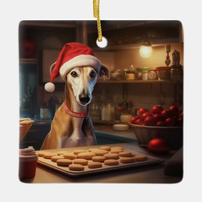 Ornamento De Cerâmica Greyhound Christmas Cookies Holiday (Frente)