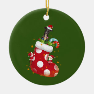 Ornamento De Cerâmica Greyhound com chapéu voa no Natal