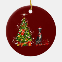 Ornamento De Cerâmica Greyhound com o Natal do Hat Scaft
