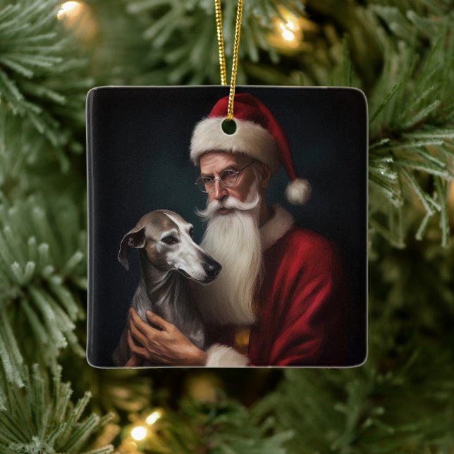 Ornamento De Cerâmica Greyhound com Papai Noel Natal Festivo (Árvore)