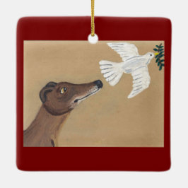 Ornamento De Cerâmica Greyhound e Pombo