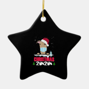 Ornamento De Cerâmica Greyhound Face Mask Dog Feliz Natal 2020 Engraçad