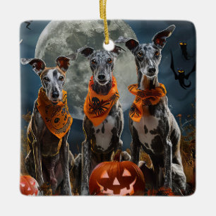 Ornamento De Cerâmica Greyhound Halloween Assustador