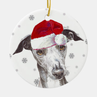 Ornamento De Cerâmica Greyhound italiano - Santa Hat Christmas Bauble