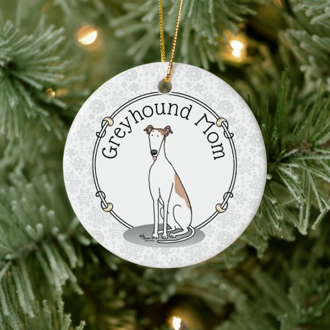 Ornamento De Cerâmica Greyhound Mãe (branco) Cachorro Bonito Mamãe Engra (Árvore)